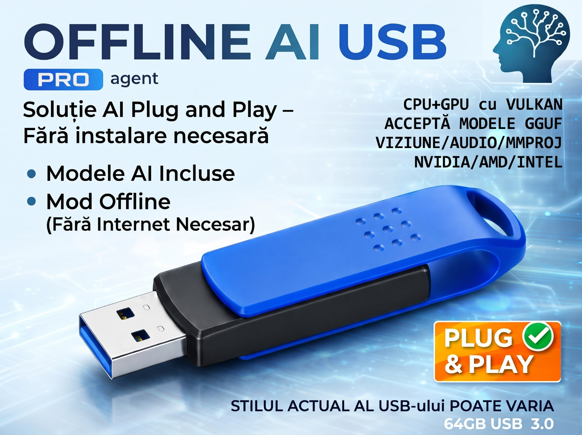 Stick USB Offline AI PRO, 64 GB USB 3.0, Plug & Play
